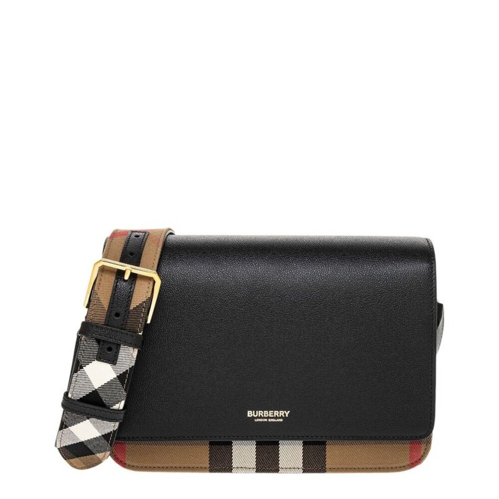 Burberry Mackford House Check Canvas & Leather Bag, Black